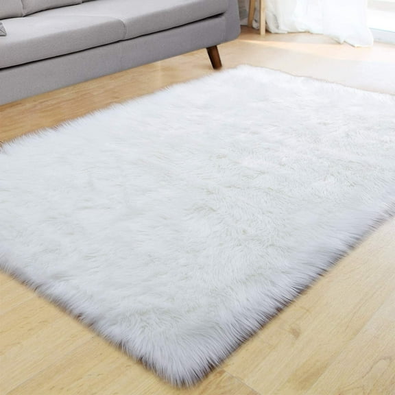 Soft Modern Faux Sheepskin Rug, Fluffy Faux Fur Area Rugs for Bedroom Living Room, White