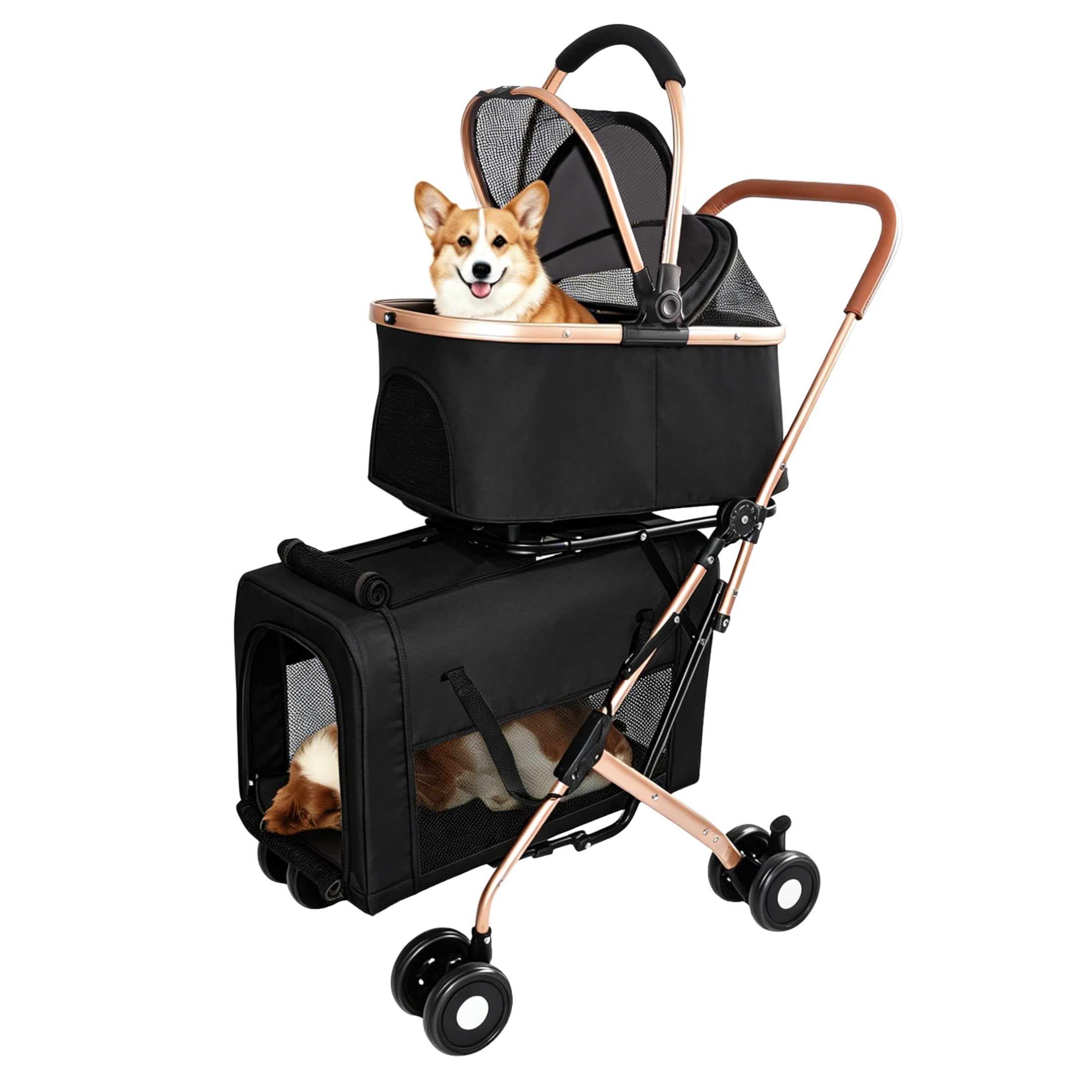 Noble House 3-in-1 Double Pet Stroller for Dogs & Cats with Detachable Carriers, Foldable Frame, Black