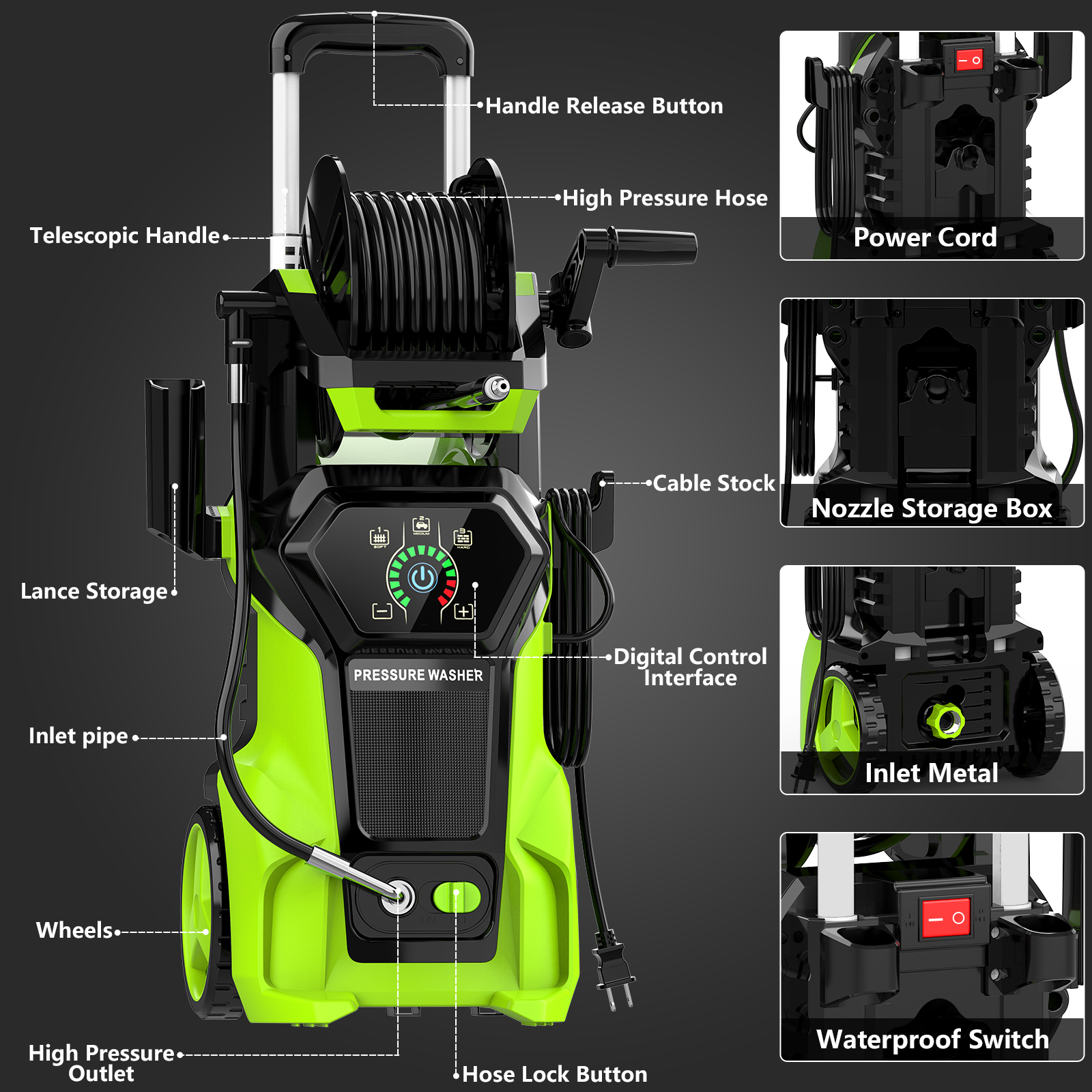 Fenbeli Electric Pressure Washer, 5000 PSI 3.2 GPM Touch Screen Adjustable Pressure, 4 Nozzles and Foam Cannon Power Washer Cleaning for Patio