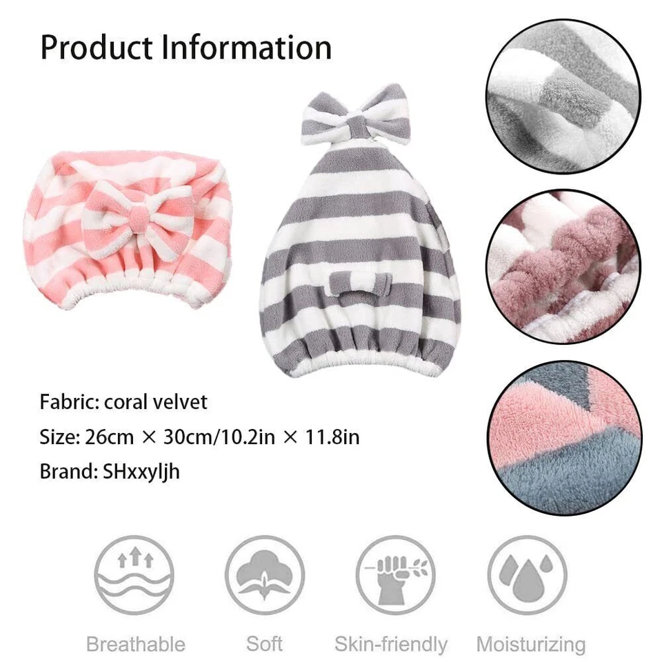 BUTTERFLY- 2Pcs Coral Velvet Cloud Dry Hair Cap Lovely Bow Absorbent Headscarf Dry Hair Tow