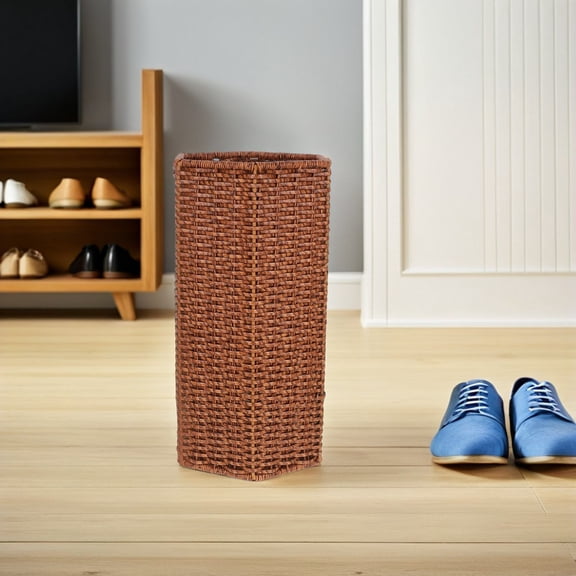 DEEPCRAFF Brown Plastic Woven Umbrella Stand Organizer for Entryway Indoor Use, Space-Saving Storage Solution