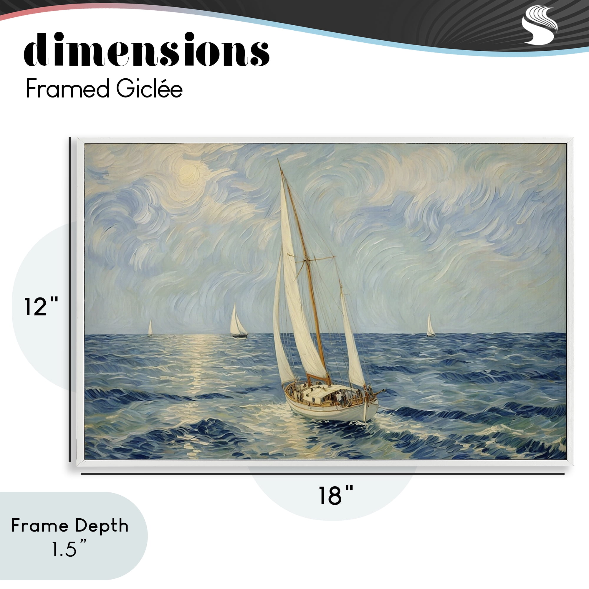 Stupell Industries Sailing Yacht on Blue Sea White Framed Giclee Art, design by Angie Hawke