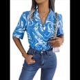 thumbnail image 1 of Camisa Informal de Corta Holgada con Cuello de Traje en Contraste para Mujer Azul L, 1 of 10