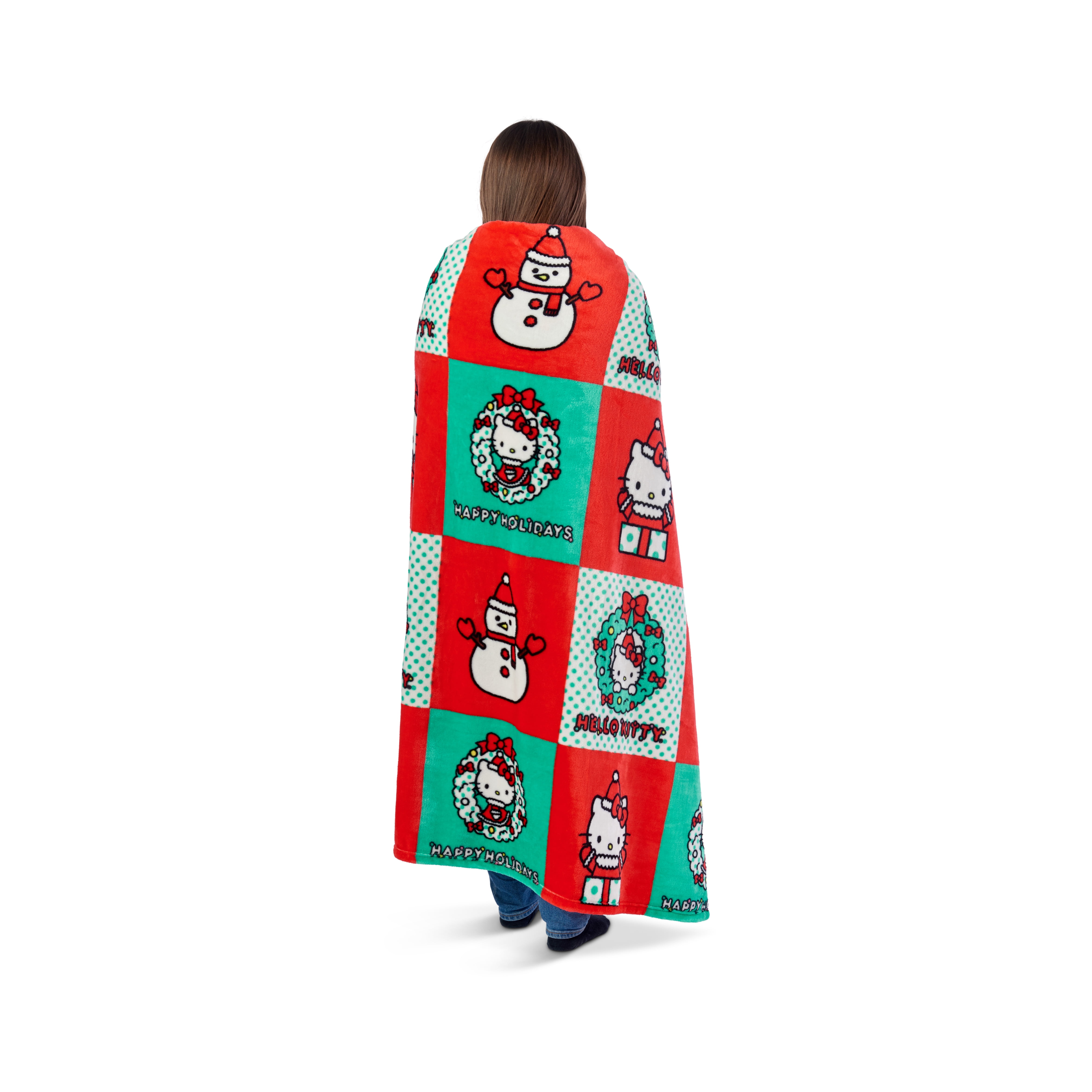 Hello Kitty Holiday Hugs Sanrio Kids Silk Touch Throw Blanket, 50 x 70 inches Red and Green – Soft Plush Fleece Throw Blanket