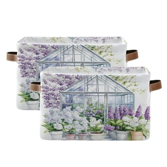 Ryvnso Flowers Lavender Storage Basket Large Bin Foldable Boxes Toys Organizer 14.2x10.2x8.3in 2 PCs