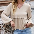 thumbnail image 4 of Blusa casual de mujer con volantes, manga larga de linterna, cuello en V, blusa boho, camisa Abanopi Medio, 4 of 7