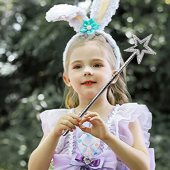 Piwvid 13 Inch Silver Star Wand, Fairy Princess Angel Cosplay Wand Stick for Girls, Birthday Wedding Halloween Christmas Party Wand, Silver Star Fairy Wand Accessory