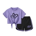 thumbnail image 3 of Fdqin Girls Summer Outfits 6 Pcs Tie-dye Heart Print Casual Short Sleeve Tee Tops and Dolphin Shorts Set Red Blue Purple Pink 4-5 Years, 3 of 8