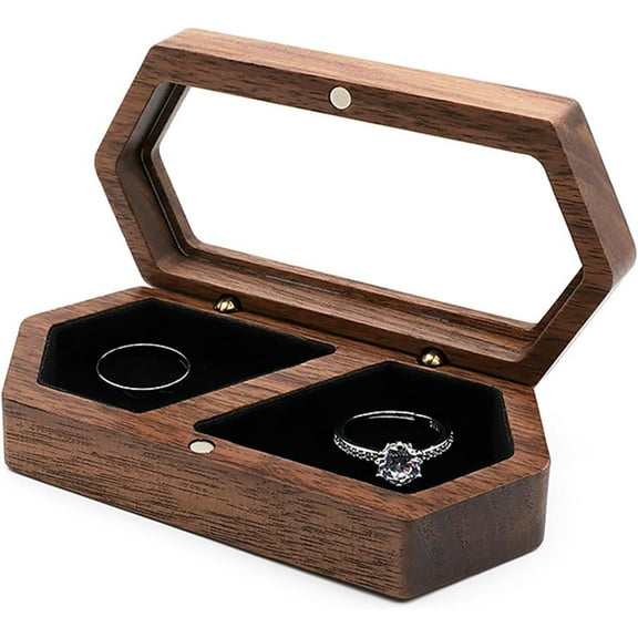 Wood Double Ring Box Jewelry Box Engraved Wooden Ring Holder for 2 Rings Engagement Proposal Wedding Ceremony Ring Bearer Box Valentine's Day Mother's Day Christmas Romantic Gifts for Women Her