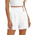 thumbnail image 3 of Womens Dress Shorts Casual 2026 Summer Elastic High Waist Button Shorts Pleated Beach Vacation Clothes (White,S）, 3 of 6