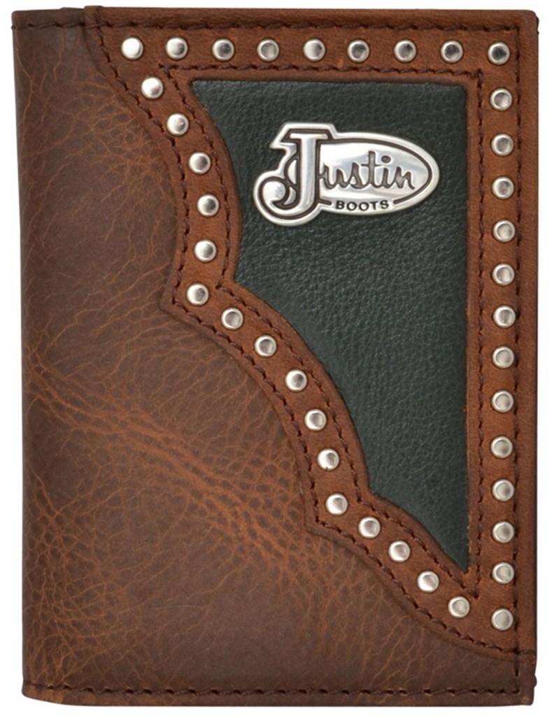 Justin Western Wallet Men Trifold Distressed Concho Inlay Brown WJS174
