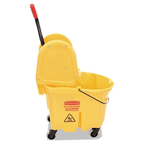 Rubbermaid Commercial Products WaveBrake 35 QT Down-Press Mop Bucket and Wringer Combo on Wheels, Yellow, for Professional/Industrial Heavy-Duty Floor Cleaning