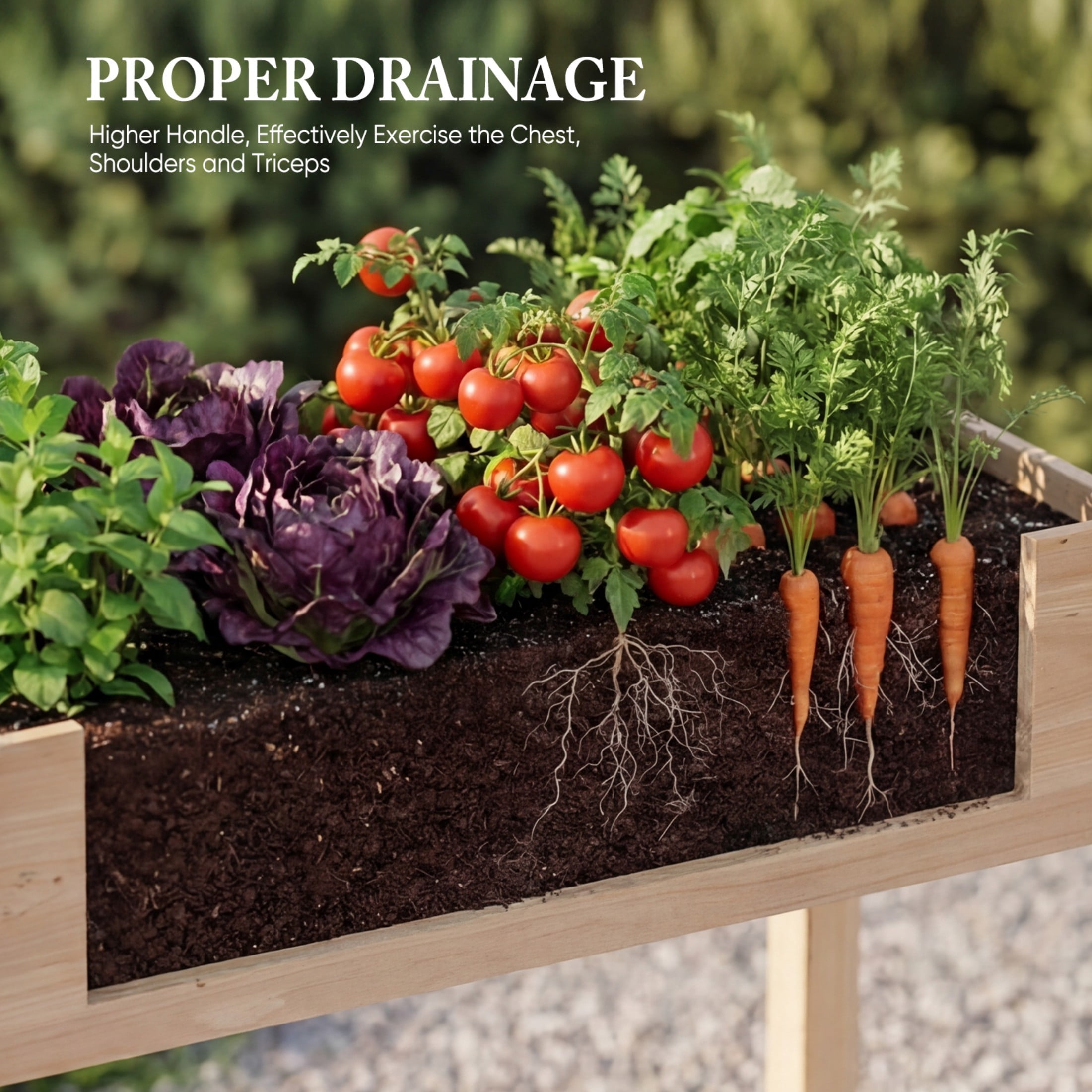 SHOUFTW Elevated Wooden Planter Box-48"x24"x30" Raised Garden Bed with Built-in Drainage & Protective Liner for Backyard, Patio & Balcony, Wooden Color