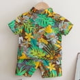thumbnail image 4 of DAKIMOE Toddler Boy Clothes Boys Hawaiian Short Sleeve Button down Shirt Shorts Suit Leaf Floral Flower Summer Baby Boy Outfit, Green, 4-5Y, 4 of 8