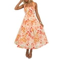 thumbnail image 1 of Women's Sleeveless Dress Solid Color/Print Ruched Bust Square Neckline Open Back Dress, 1 of 7