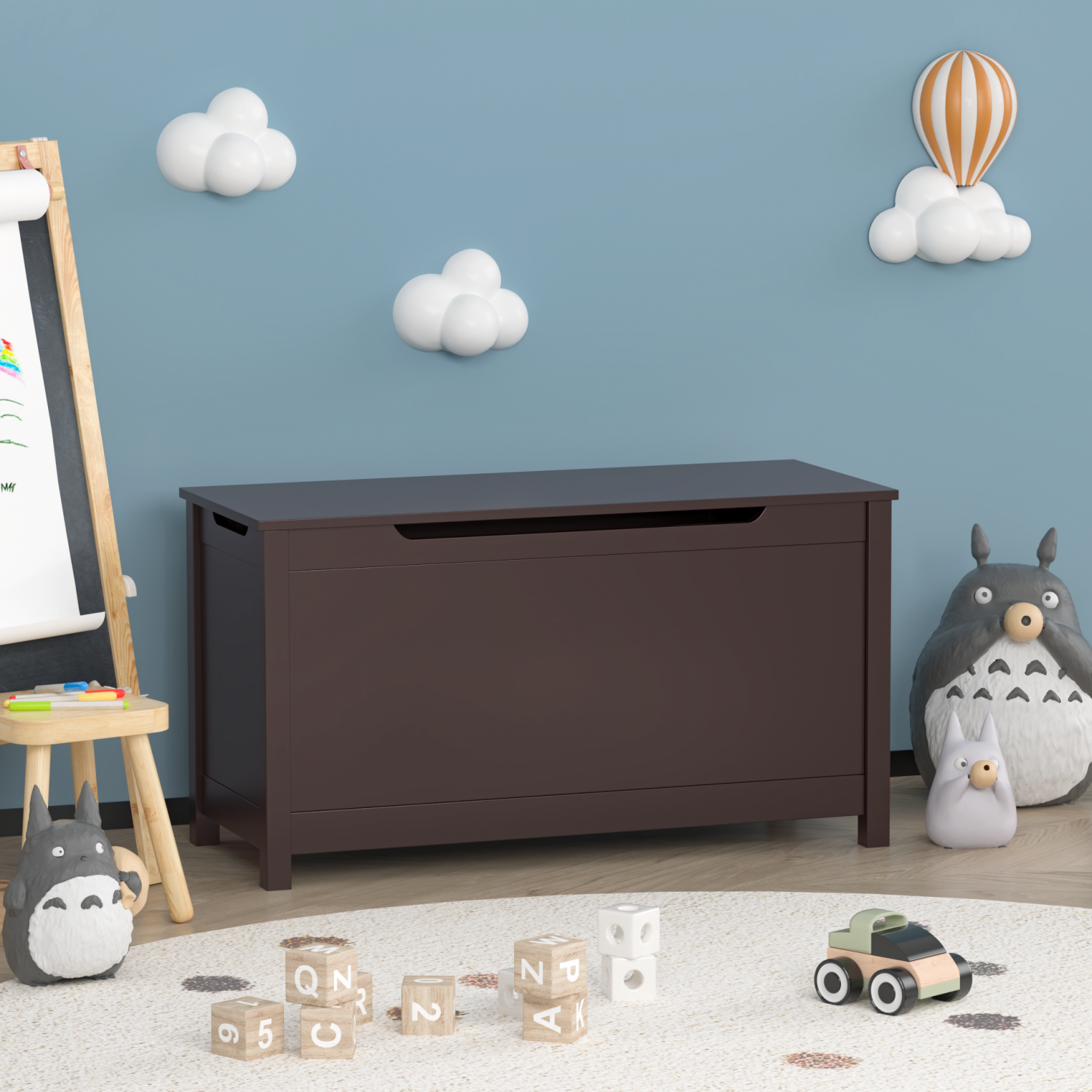 Newboti Furniture Kids Wooden Toy Box Storage with Safety Hinged Lid for Ages 2& (Coffee) 22283