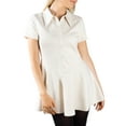 thumbnail image 3 of Jess by Meiko Women's Dress Short Sleeves Button Down Drop Waist Collared Flare Mini Dress XL Beige, 3 of 7