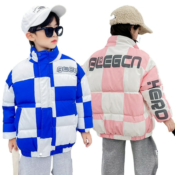 Esaierr Kids Baby Warm Cotton Outerwear 1T-7T Toddler Winter Thickening Coat Kids Puffer Jacket Button Lattice Winter down Coat with Pocket for Boys Girls