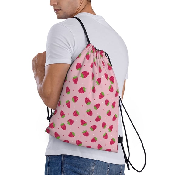 Ratiio Strawberries Print Drawstring Backpack Bag Sport Gym Sackpack Heavy Duty String Backpack for Men Women