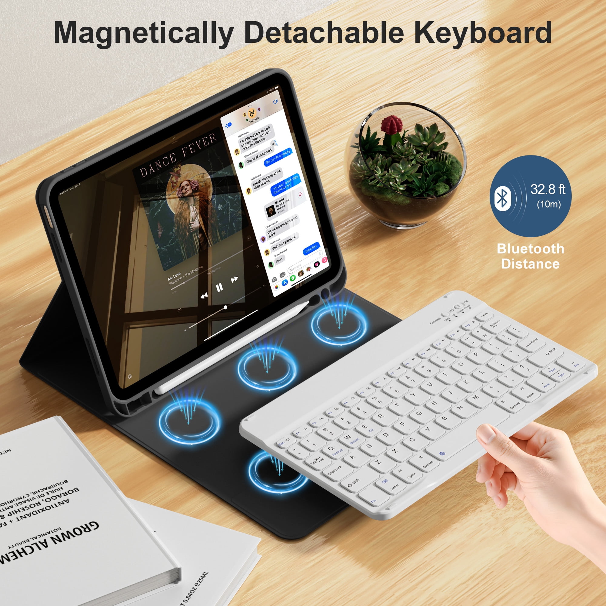KVTVOU Keyboard Case for iPad A16 11 inch 2025 / 10th Generation 10.9 inch 2022, Detachable Wireless Keyboard Cover with Pencil Holder for iPad 11/10th Gen, Black