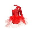 thumbnail image 2 of inhzoy Kids Girls Sequins Leotard Bodysuit with Feather Tulle Back Gymnastic Dance Unitard Party Dancewear Red 14, 2 of 7