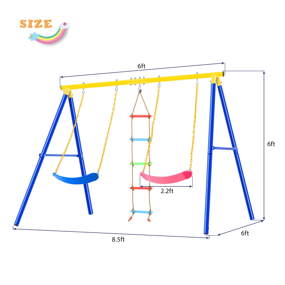 iYofe 3-in-1 Metal Swing Set Outdoor, Toddler Swing Set with