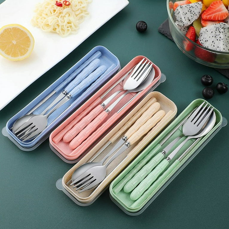 Stainless Steel Portable Tableware Set Dinner Service Folding Chopsticks  Spoon Fork Cutlery Set with Case for Travel Home Camping (Silver)