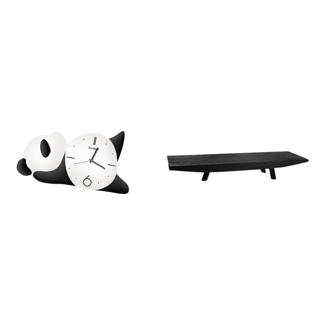 Moderno Y Bonito Reloj De Pared Con Forma De Panda Y Bandeja De Madera Rústica Para Una Práctica Decoración Del Hogar En La Sala De Estar, La Mesa De Centro O La Despensa.