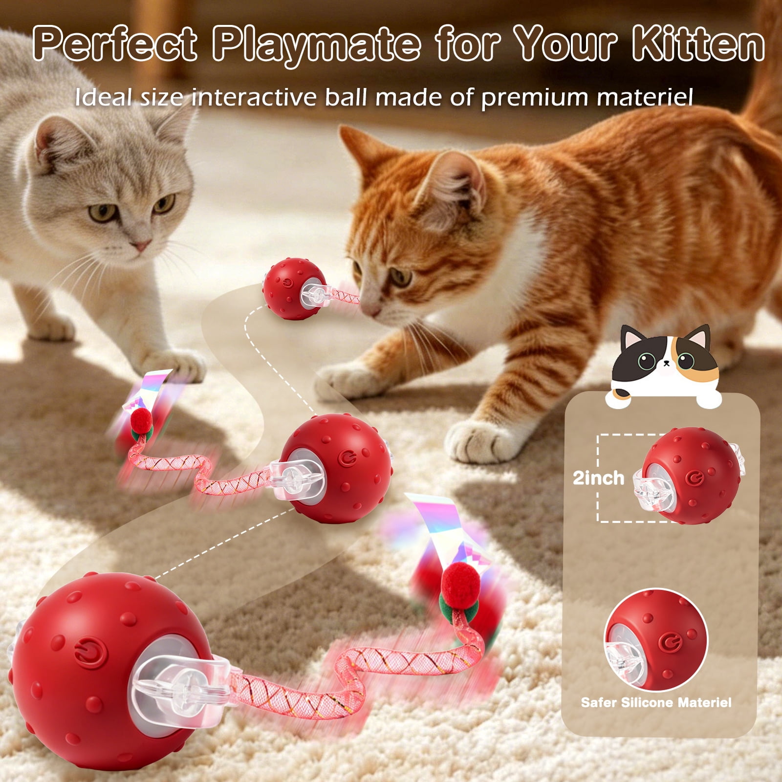 Risehigh Cat Toys for Indoor Cat Toy Smart Interactive Cat Toy Ball Rechargeable