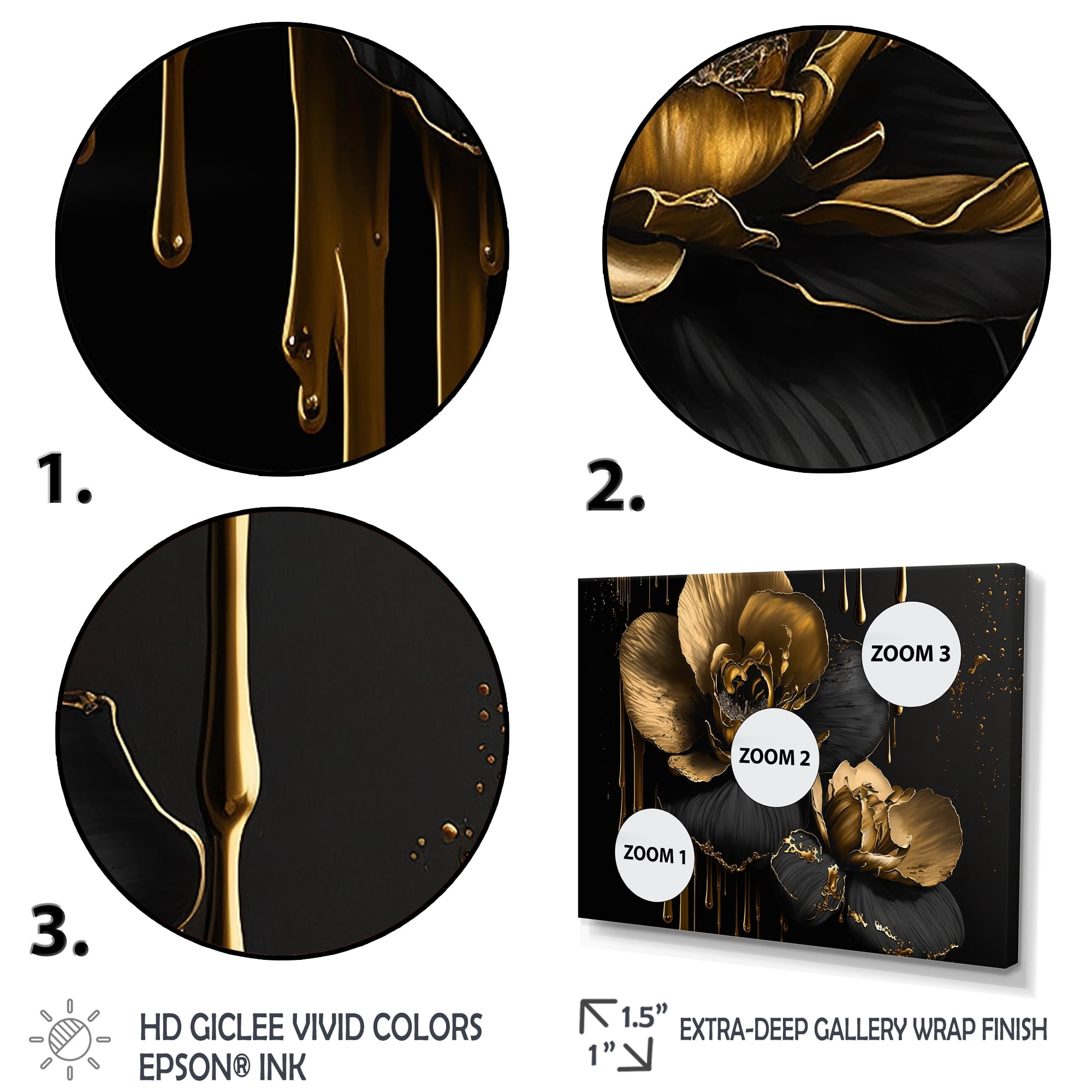 Designart Black And Gold Orchid II Canvas Wall Art