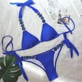 thumbnail image 4 of 1 Set Split Bikini Rhinestones Metal Chain Sexy Adjustable Pure Color Swimwear for Swimming, 4 of 7