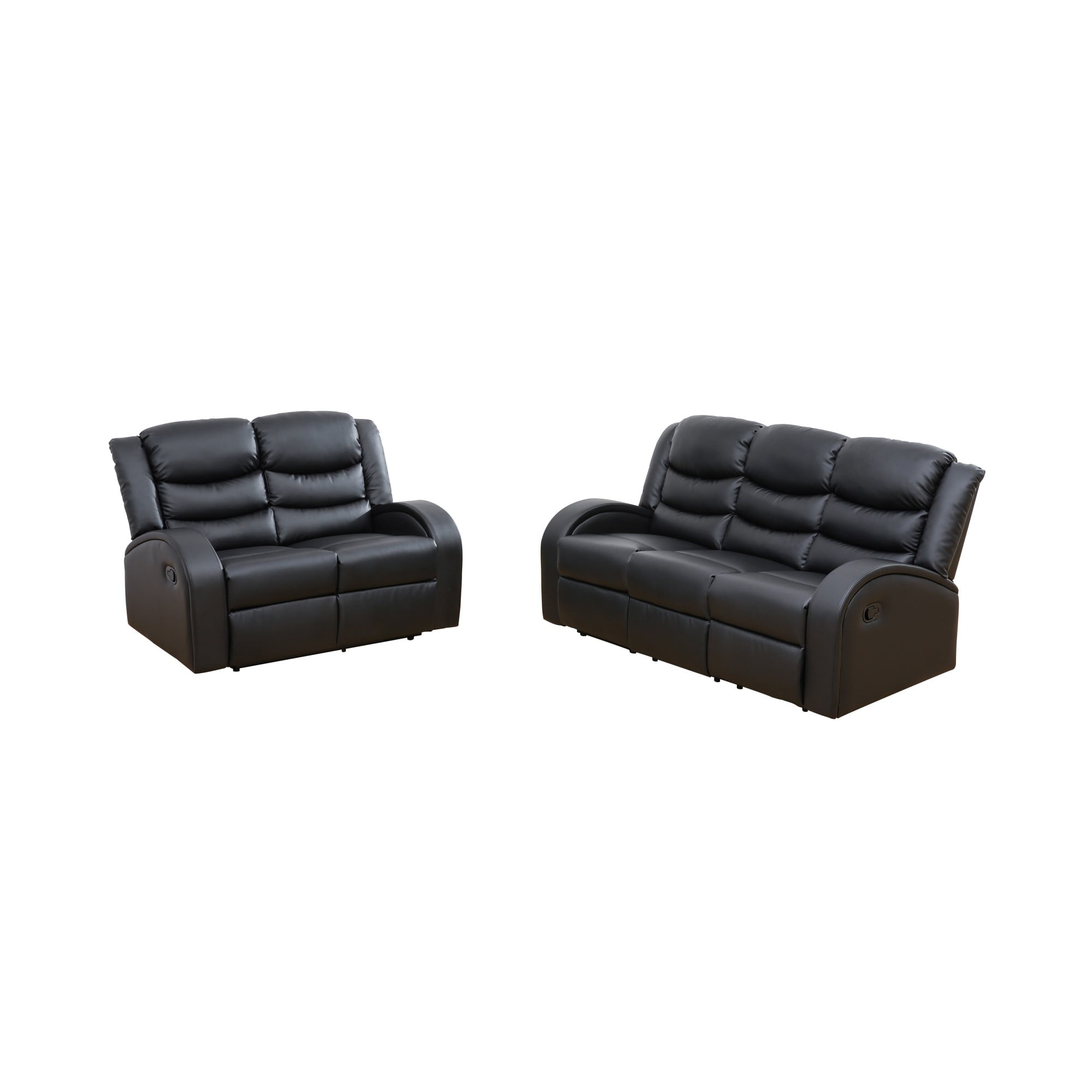 Gewnee Black 2-Piece Living Room Recliner Sofa Set with Air Leather & Solid Wood Frame, Double-Layer Springs, Suitable for Living Room