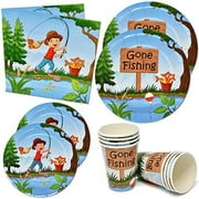 Little Fisherman Gone Fishing Party Supplies Tableware for 24 Guests