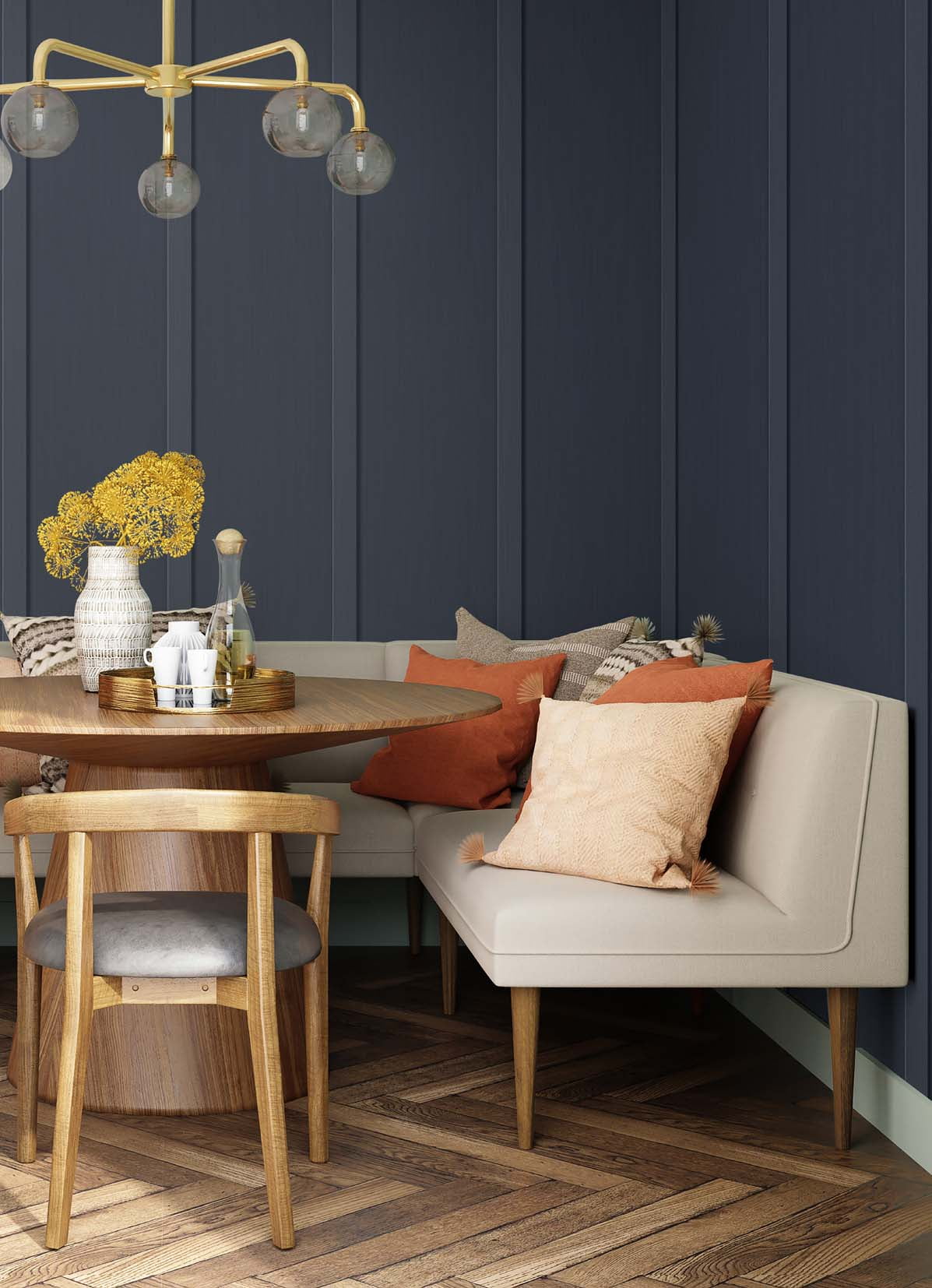 NextWall Dark Blue Faux Board & Batten Peel and Stick Wallpaper