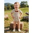 thumbnail image 4 of BemeyourBBs Newborn Baby Boy Summer Clothes Gentleman Church Outfit Striped Waffled Knit Bowtie Romper Cute Short Sleeve Collared Button-up Dress Jumpsuit Bodysuit 0 3 6 9 12 18 Months, 4 of 8