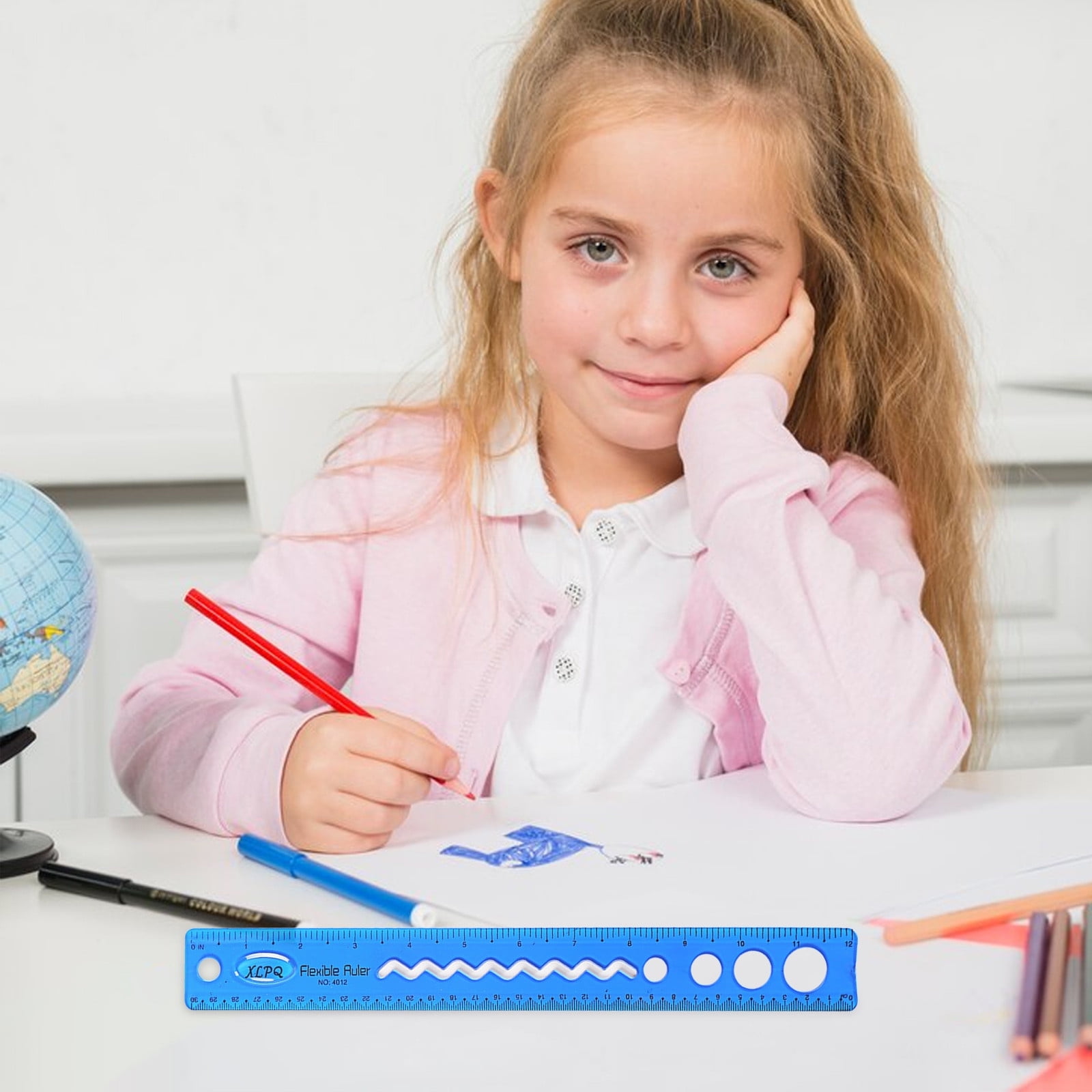 Yhmxh Flexible Ruler, 12 Inch Rubber Plastic Ruler, Transparent Bendable Rulers, Shatterproof Straight Edge Ruler Soft Ruler for Office,Dual Side Rulers Office Ruler Straight Soft Ruler, Blue