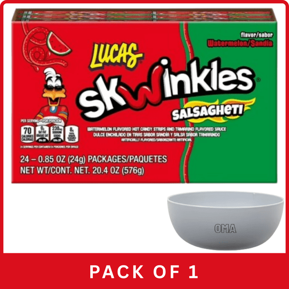 Lucas Salsagheti Watermelon Candy – Watermelon Flavor (24‑Pack)- With Olive White Bowl By OMA
