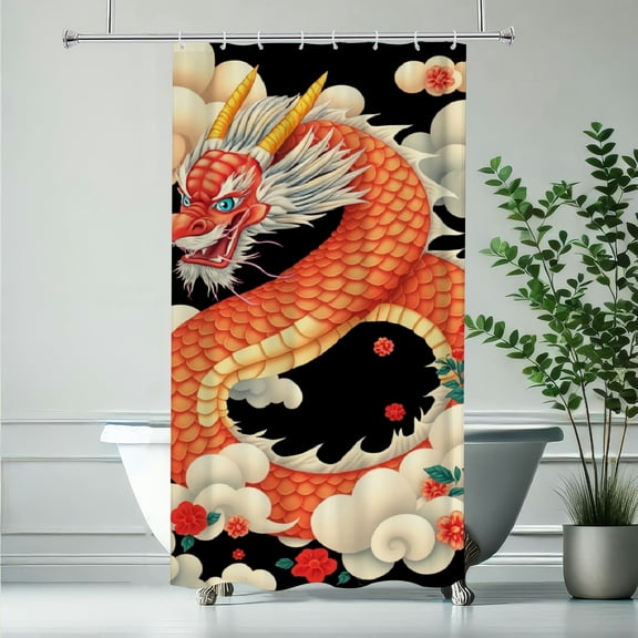 RKSupls Shower Curtain, Chinese Lucky Red Dragon Polyester Shower Curtain with Hooks for Chic Elegant Home Bathtub Bathroom Decor Washable Curtains
