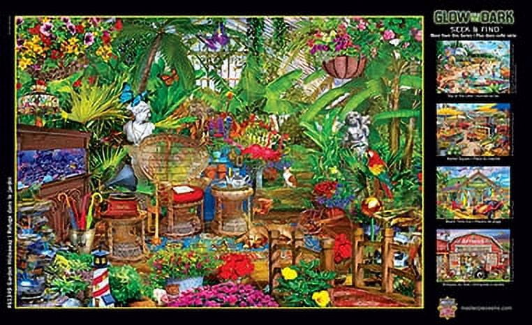 MasterPieces Glow in the Dark Seek & Find - Garden Hideaway 500-Piece Interlocking Jigsaw Puzzle - Styles May Vary