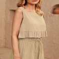 thumbnail image 3 of Trajes de 2 piezas sexy para mujer Conjuntos cortos de verano de lino con cuello redondo Ropa de uso diario FLhrweasw Nuevo, 3 of 8