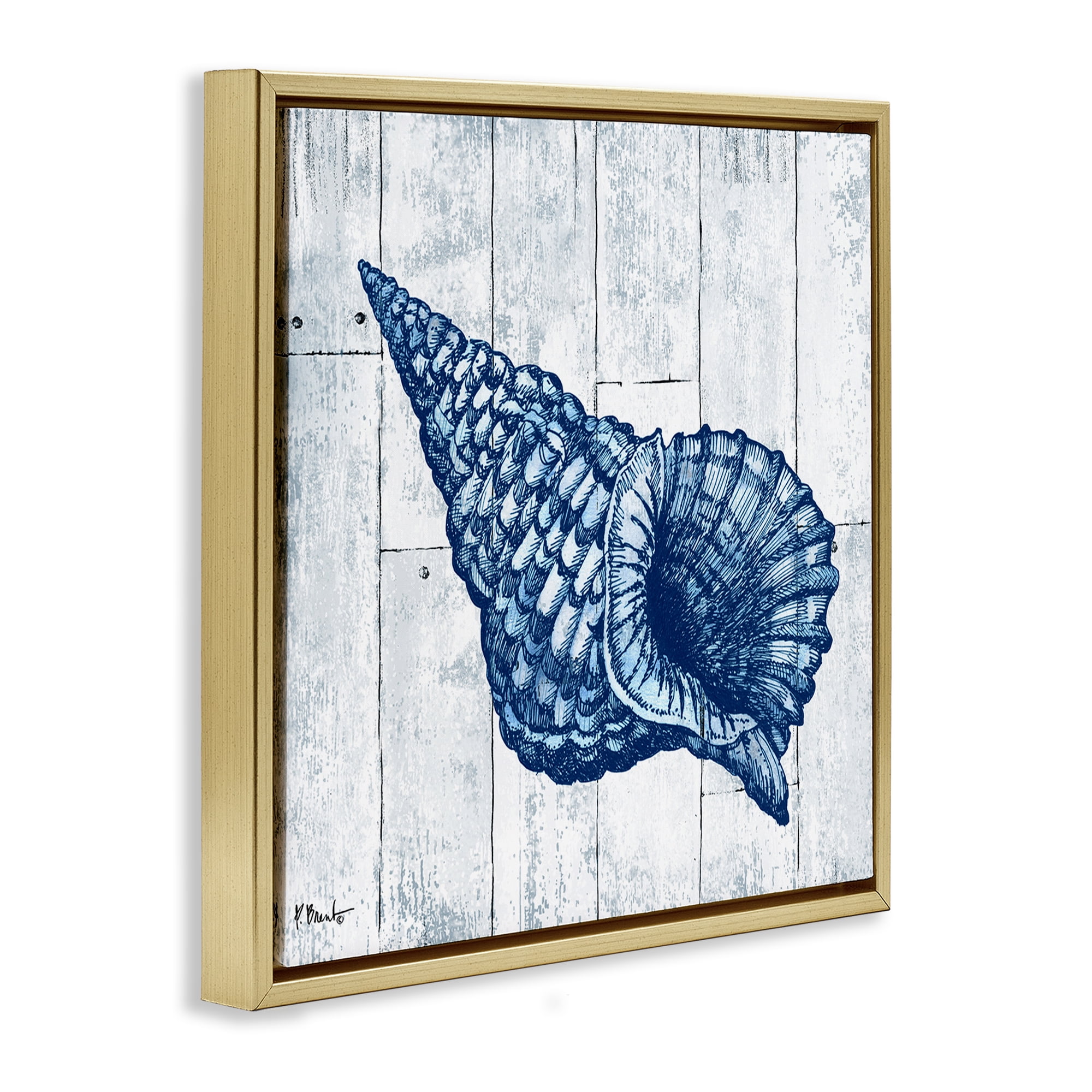 Stupell Industries Coastal Timberland Conch Gold Framed Floater Canvas Wall Art, design by Paul Brent