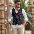 thumbnail image 2 of Uourmeti Slim Fit Formal Vest for Party Corporate, Woven Fabric Button Casual Waistcoat Vest, Colorful Spider Web Design, 2 of 7
