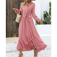 thumbnail image 3 of FreshPretty Womens Boho Cocktail Maxi Dress Fall Fashion V Neck Long Sleeve Swiss Dot Flowy Slit Wedding Guest Dresses, 3 of 6