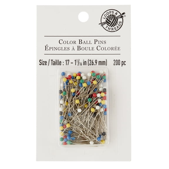 Loops & Threads Multicolor Ball Point Pins, 12 Packs: 200 ct. (2,400 total)