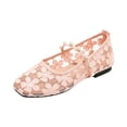 thumbnail image 2 of CHWshoes Square Toe Lace Ballet Crochet Flats Women Closed Toe Shoes Comfortable Dressy Walking Shoes，Pink Size 39, 2 of 8