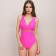thumbnail image 2 of Swim Women's Deep V One Piece Swimsuit with Mesh Waist Panel and Ruched Tummy Control Design - X Large, Fuchsia, 2 of 7