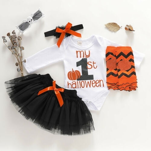 Ensemble de 4 Pcs pour Tout-Petits Filles Bébé Halloween Combinaison Haut+jupe Mini de Fête