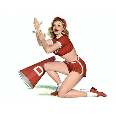 Pin Up Art Blonde With Cheerleader Outfit Stretched Canvas -  (18 x