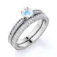 thumbnail image 3 of JeenMata 1.75 Carat Round Cut Moonstone and Moissanite Wedding Ring Set with Milgrains in 18k White Gold over Silver, 3 of 6