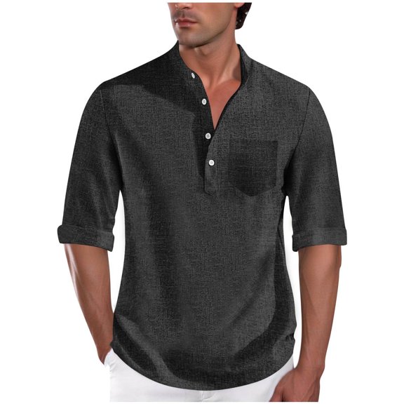 Cardigan Basic Lounge Tee Shirts for Man Winter Fall Long Short 3/4 Length Sleeve Collared Neck Faux Gauze Linen Tee Shirt Tops Mens Button Up 2026